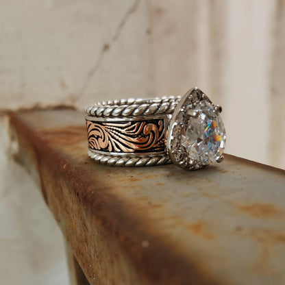 3pc Pear Cut Rose Gold Western Country Wedding Rings