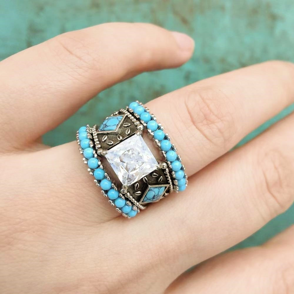 Sterling Silver Round Turquoise Slim Band Ring