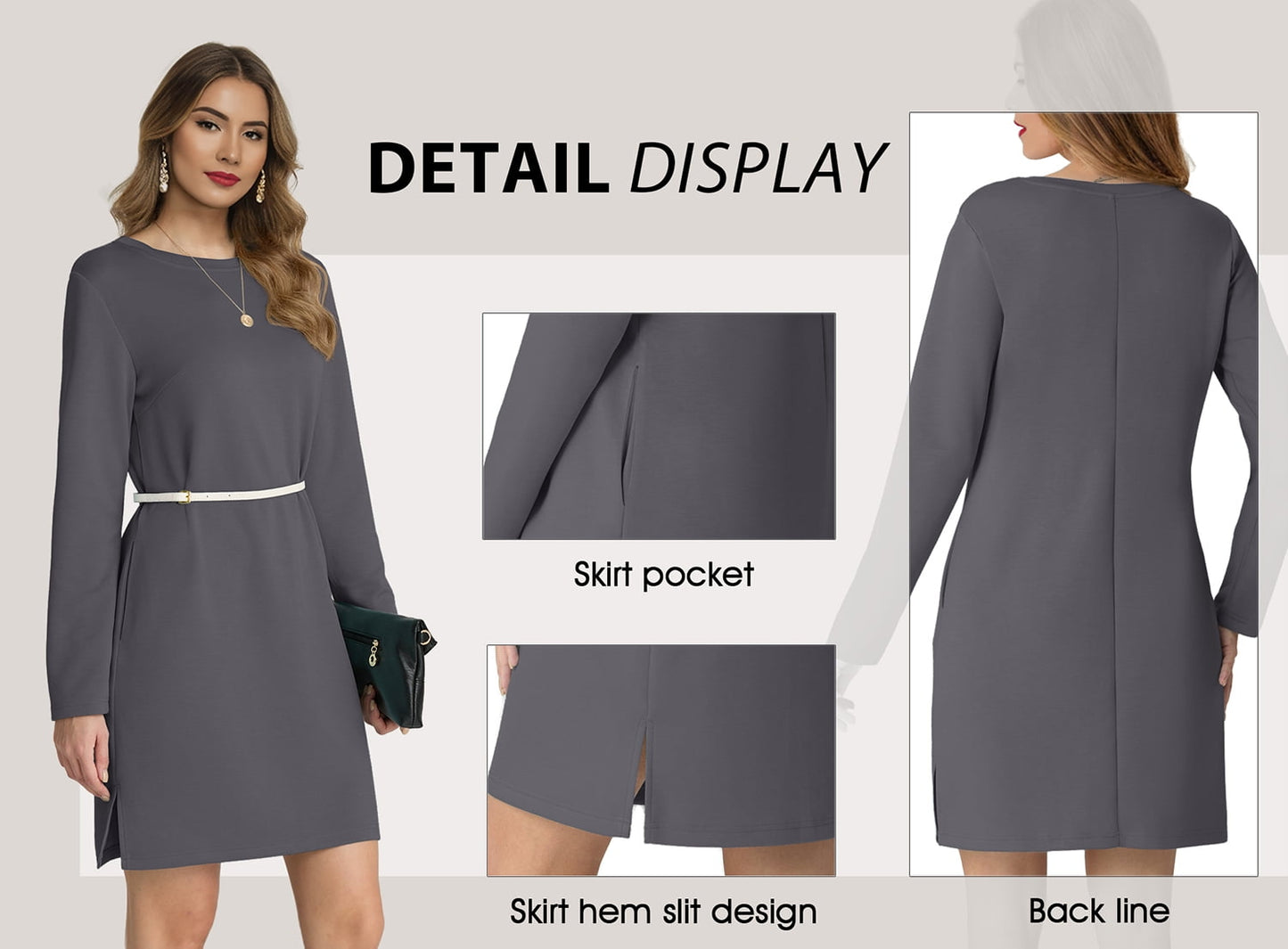Women Casual Long Sleeve Dress Trendy Fall Fashion Cozy Travel Airport Outfits Haze Blue XL