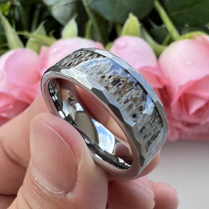 8mm Men's Tungsten  Antler Inlay Band Ring