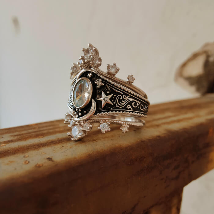 3pc Vintage Moon Star Magic Western Wedding Rings