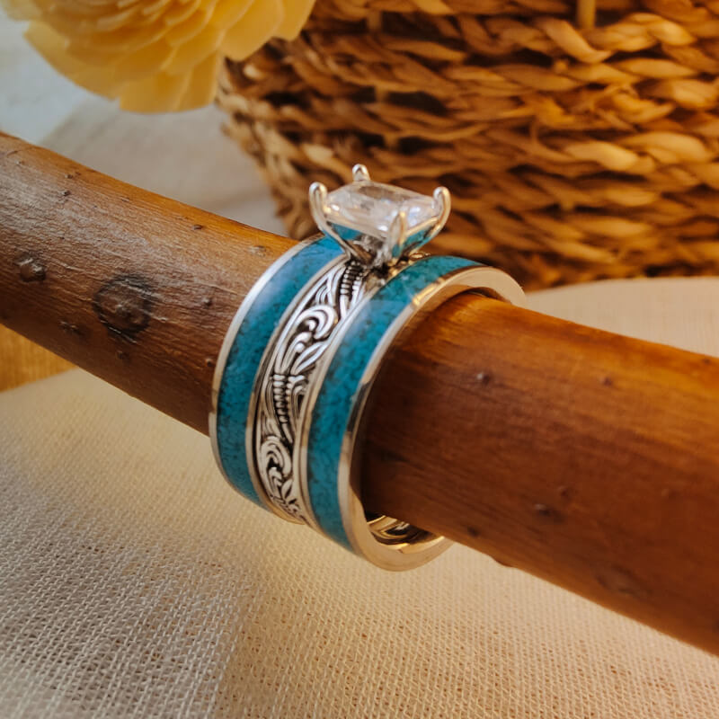 3pc Women Emerald Western Turquoise Engagement Rings