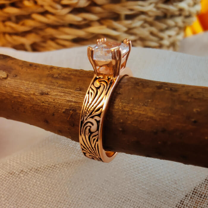 Rose Gold Diamond Wide Band Western Style Wedding Rings
