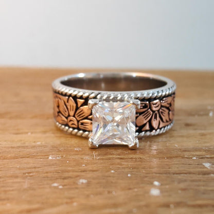 5pc Rose Gold Flower Vintage Turquoise Western Style Engagement Rings