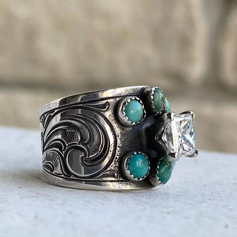 Wide Band Turquoise Engagement Ring