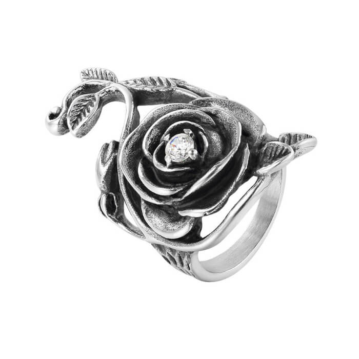 Women Flower  Western Retro Plant Diamond Ring
