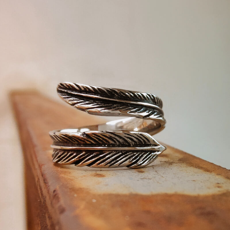 Retro Feather Steel Women Ring