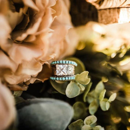 Turquoise Wedding Ring Flower Engraved Band Rings