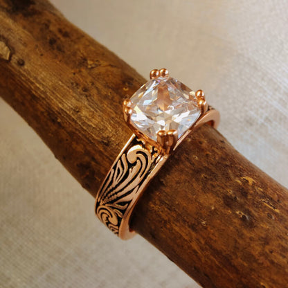 Rose Gold Diamond Wide Band Western Style Wedding Rings