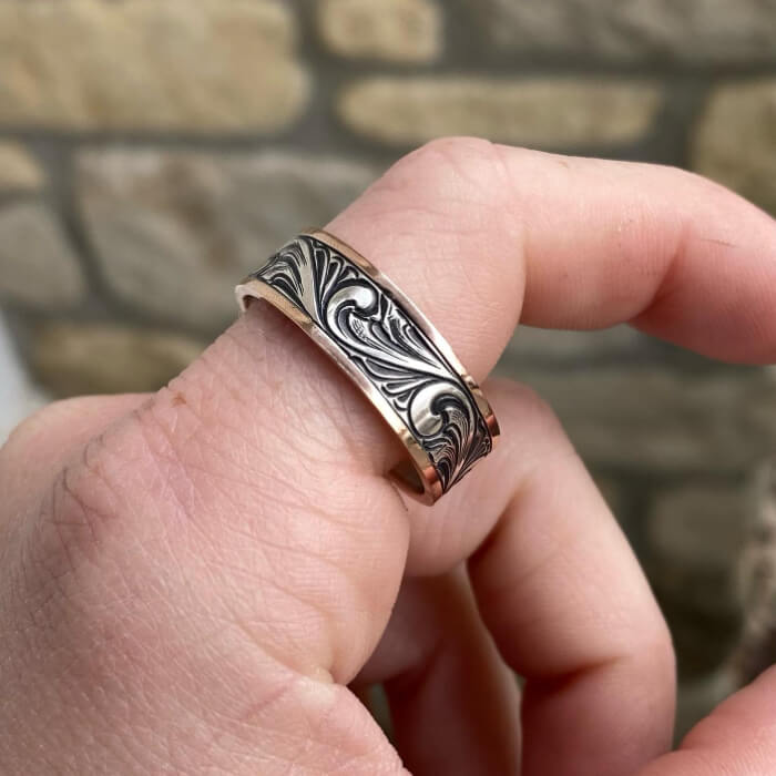 Flower Engraved Band for Men Western Wedding Bands