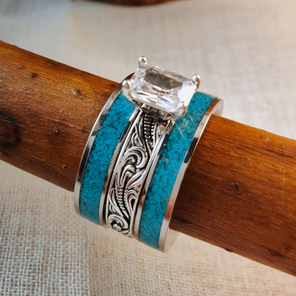 3pc Women Emerald Western Turquoise Engagement Rings