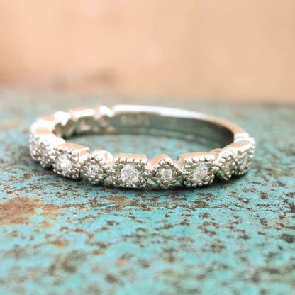 Sterling Silver Vintage Diamond Square Band Ring