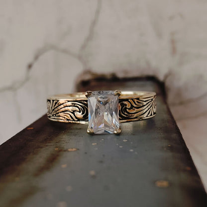 14K Gold Women Emerald Diamond Western Engagement Rings