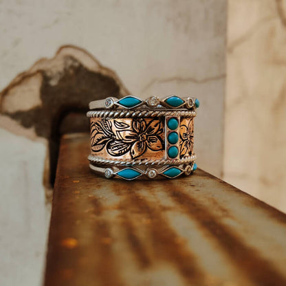 3pc Rhombus Turquoise Band Rose Gold Western Wedding Bands for Her