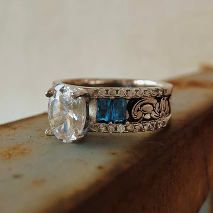 Western Symbol Sapphire Diamond Engraved Engagement Rings