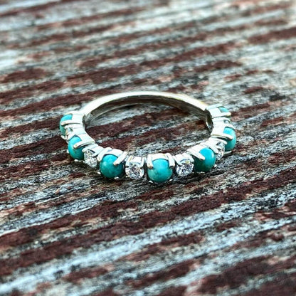 Silver Round Turquoise Diamond Band Ring