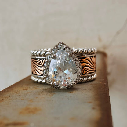 3pc Pear Cut Rose Gold Western Country Wedding Rings