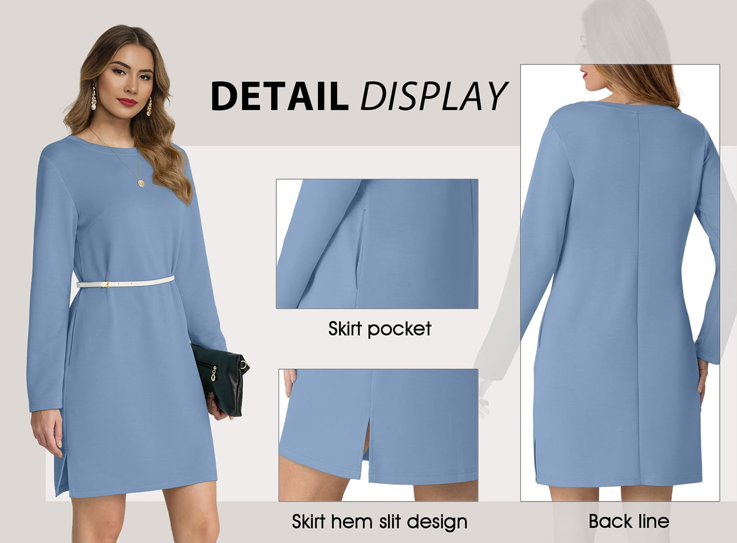 Women Casual Long Sleeve Dress Trendy Fall Fashion Cozy Travel Airport Outfits Haze Blue XL
