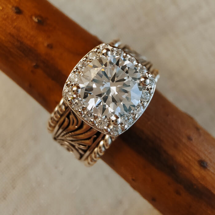 3pc Sterling Silver Twist Flower Western Engagement Ring Set