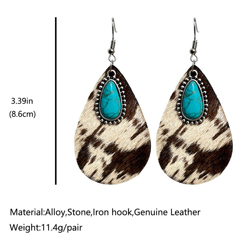Western Cows Print Turquoise Drops Earrings