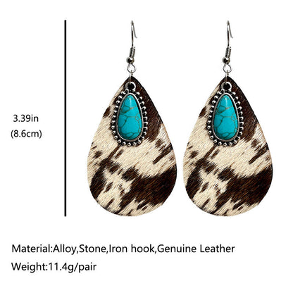 Western Cows Print Turquoise Drops Earrings