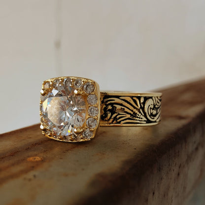 14k Gold Engraved Rustic Western Wedding Rings