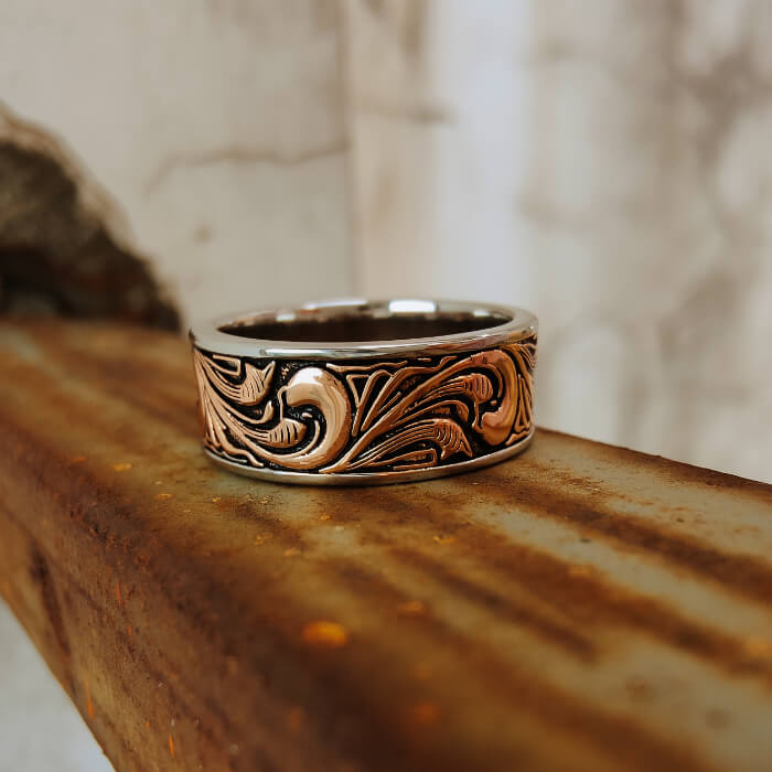 8mm Rose Gold Flower Western Rings for Women