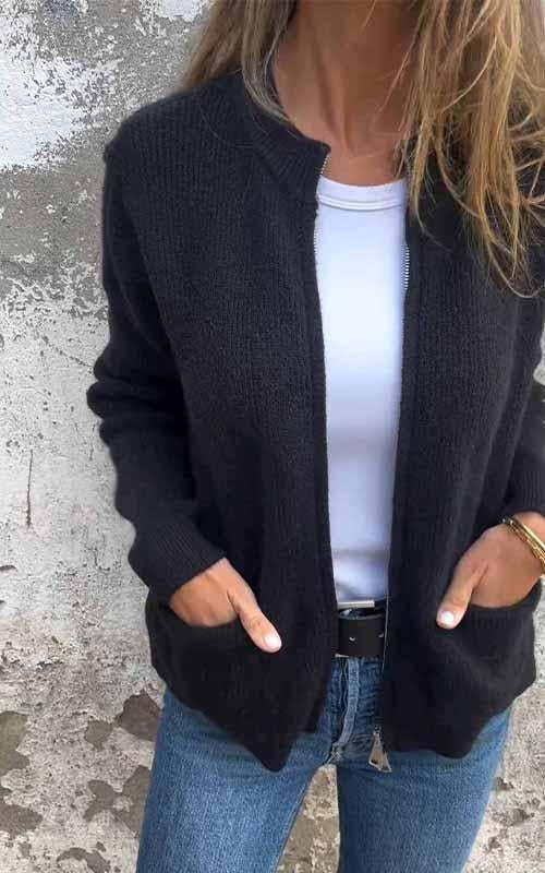 CLEARANCE SALE🔥 Women's Round Neck Zipper Knitted Jacket