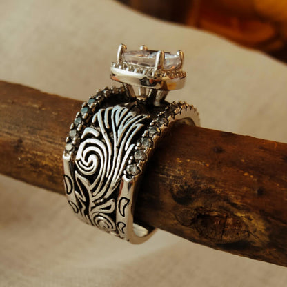 Western Symbol Cushion Brilliant Engraved Engagement Rings