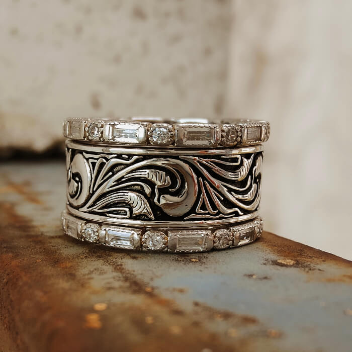 3pc Vintage Men's Western Wedding Bands for Him