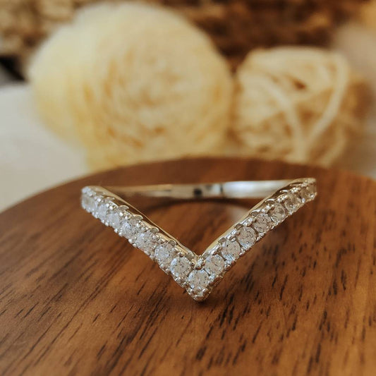 Sterling Silver V Shape Zircon Band Ring