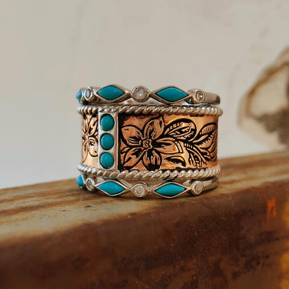 3pc Rhombus Turquoise Band Rose Gold Western Wedding Bands for Her