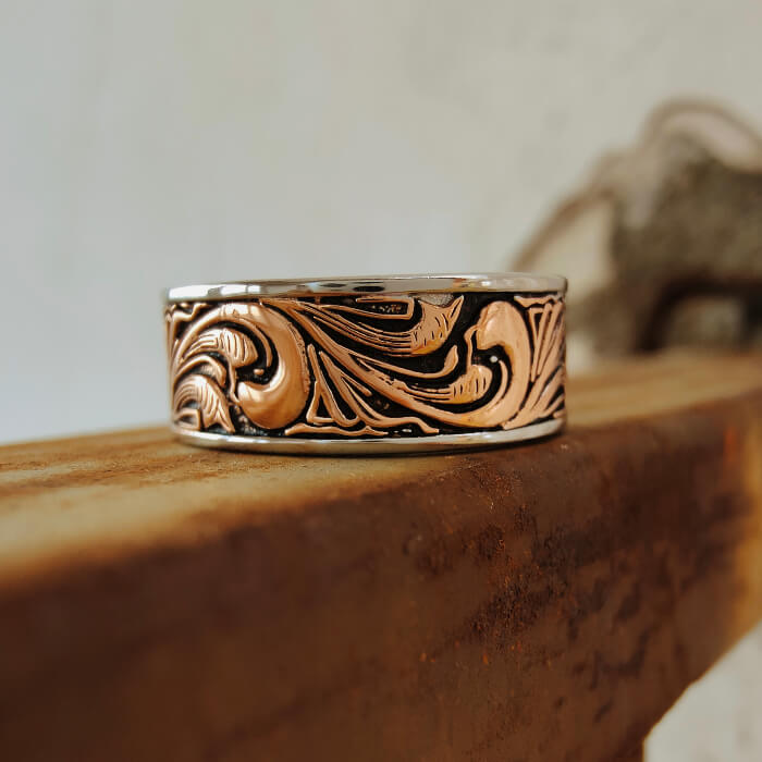 8mm Rose Gold Flower Western Rings for Women