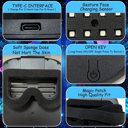 Magic Gesture LED Party Mask 🎭 + FREE LED Glow Gloves (Limited Time!)