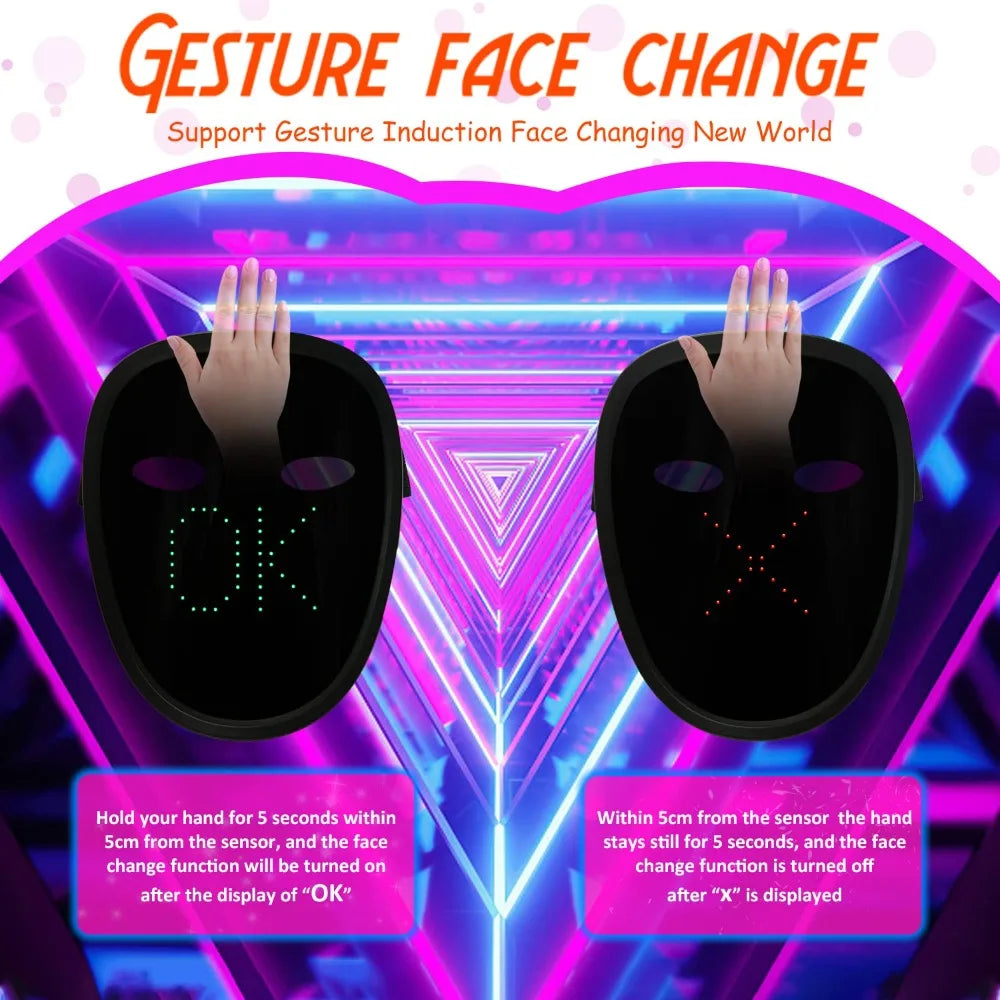 Magic Gesture LED Party Mask 🎭 + FREE LED Glow Gloves (Limited Time!)