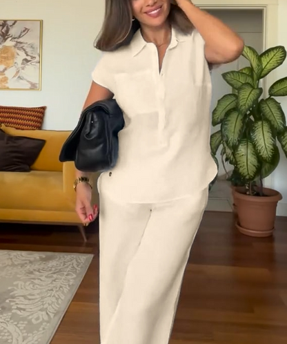 Last day 50%OFF🔥Women's Summer Linen Casual Shirt Wide-Leg Pants Two-Piece Suit(Buy 2 Free Shipping)